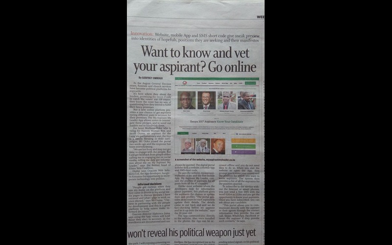 Standard Media Election Innovation of the Year Features My Leader Tanzania App
